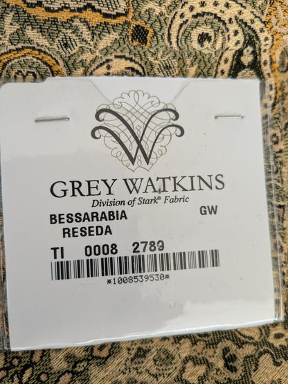 53 EV47 Square Scalamandre Grey Watkins Bessarabia Reseda Green Gold Arabic Brocade Paisley MSRP USD 264/Y 25"x 25"