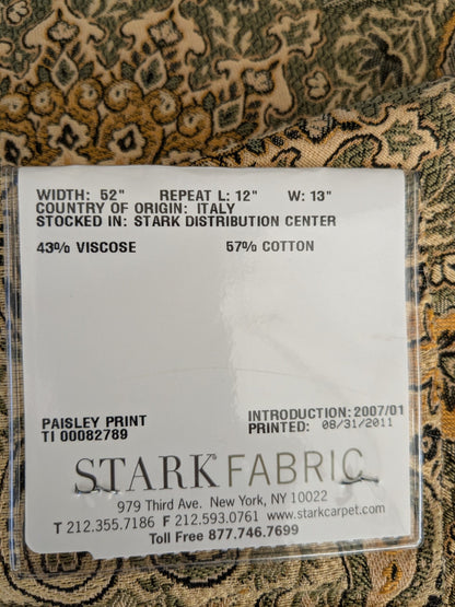 53 EV47 Square Scalamandre Grey Watkins Bessarabia Reseda Green Gold Arabic Brocade Paisley MSRP USD 264/Y 25"x 25"
