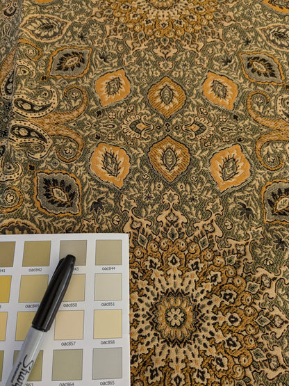 53 EV47 Square Scalamandre Grey Watkins Bessarabia Reseda Green Gold Arabic Brocade Paisley MSRP USD 264/Y 25"x 25"