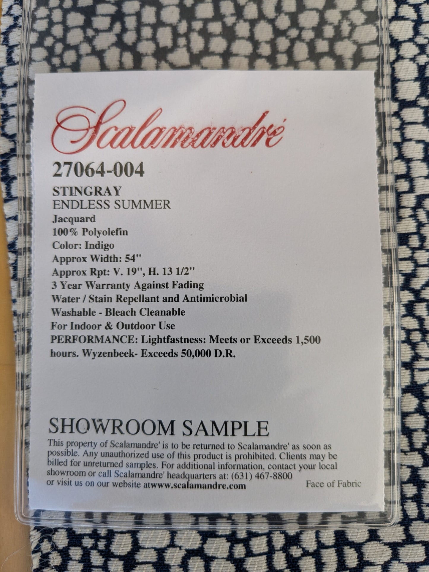 55 EV47 Square Scalamandre Stingray Indigo Blue White Small Scale Texture Outdoor MSRP USD 250/y 25"x25"