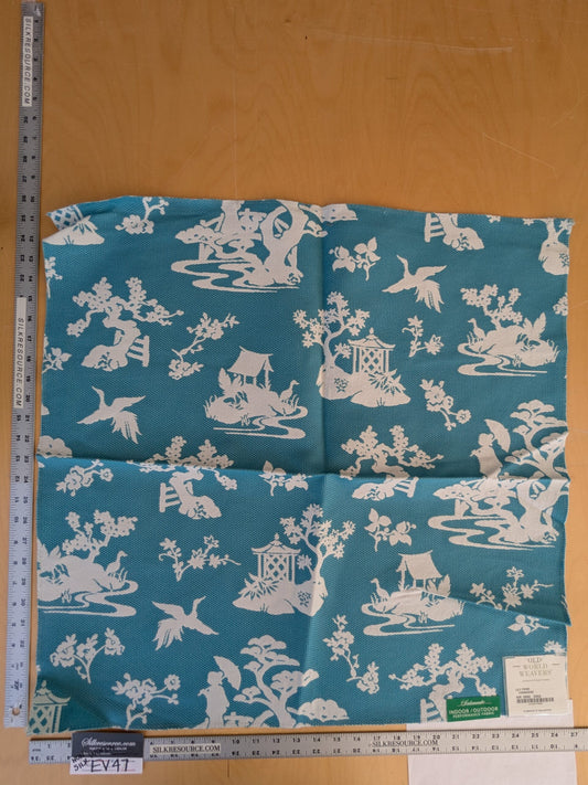60 EV47 Square Scalamandre LILY POND Turquoise Blue and White Outdoors Bird/ Animal Chinoiserie