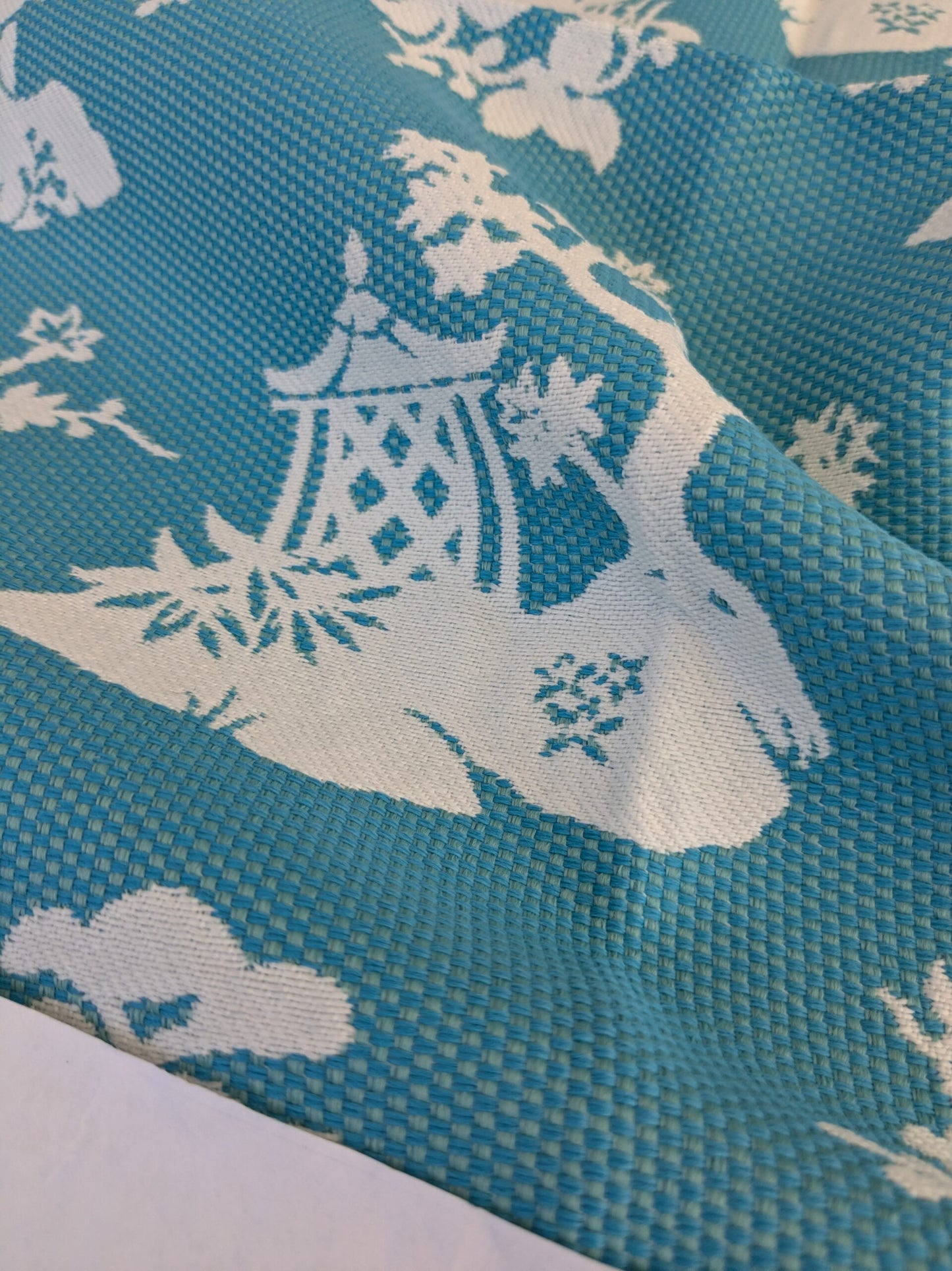 60 EV47 Square Scalamandre LILY POND Turquoise Blue and White Outdoors Bird/ Animal Chinoiserie