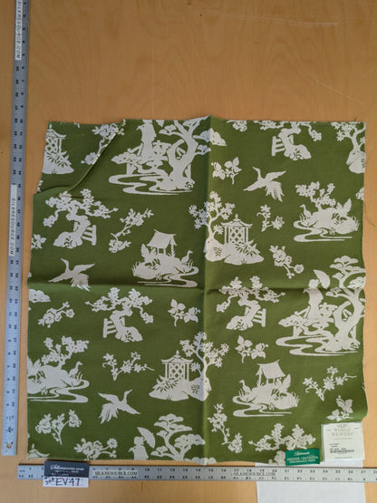 61 EV47 Square Scalamandre LILY POND Grass Green and White Outdoors Bird/ Animal Chinoiserie