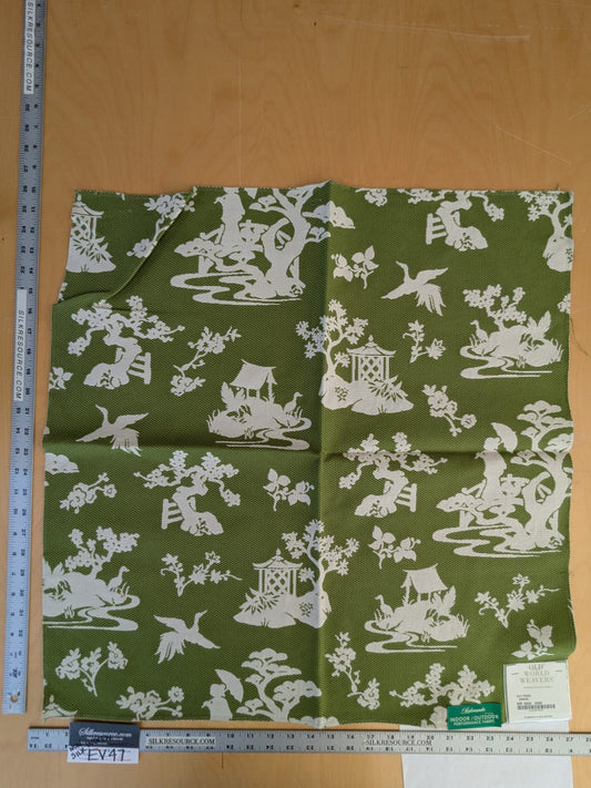 61 EV47 Square Scalamandre LILY POND Grass Green and White Outdoors Bird/ Animal Chinoiserie