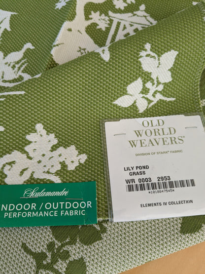 61 EV47 Square Scalamandre LILY POND Grass Green and White Outdoors Bird/ Animal Chinoiserie