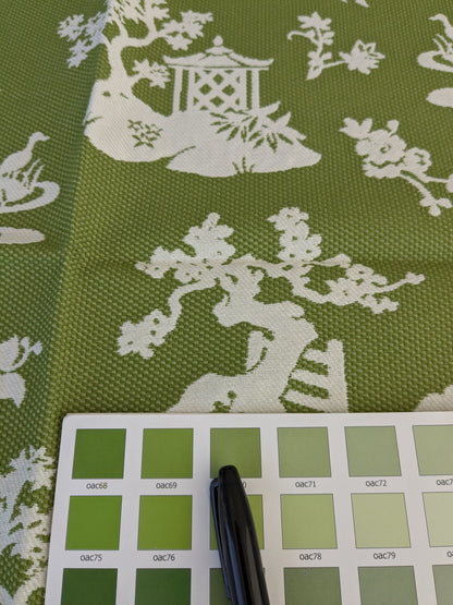 61 EV47 Square Scalamandre LILY POND Grass Green and White Outdoors Bird/ Animal Chinoiserie