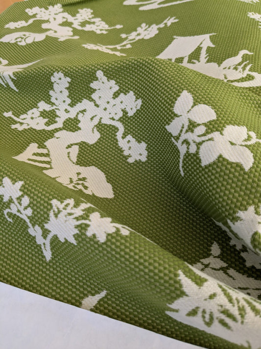 61 EV47 Square Scalamandre LILY POND Grass Green and White Outdoors Bird/ Animal Chinoiserie