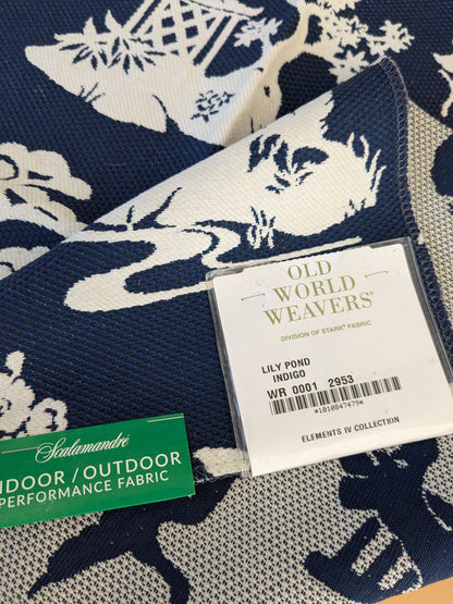 62 EV47 Square Scalamandre LILY POND Indigo Deep Blue and White Outdoors Bird/ Animal Chinoiserie  26"x26"