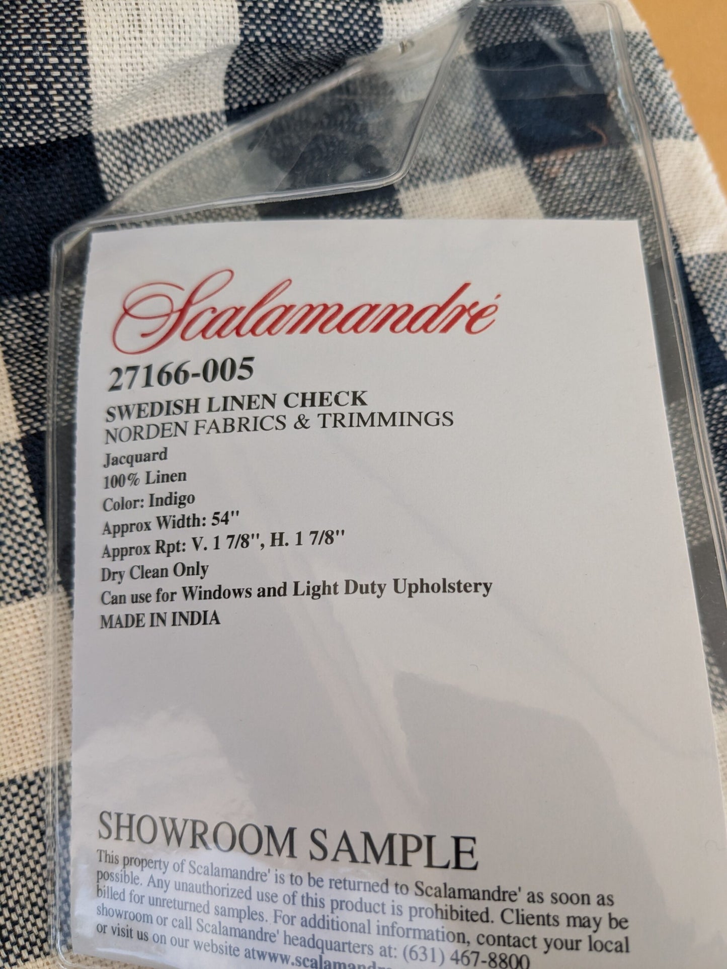 63 EV47 Square Scalamandre Swedish Linen Check Indigo Blue White Plaid Check MSRP USD 150/y