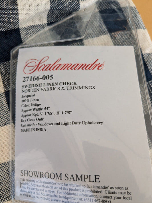 63 EV47 Square Scalamandre Swedish Linen Check Indigo Blue White Plaid Check MSRP USD 150/y