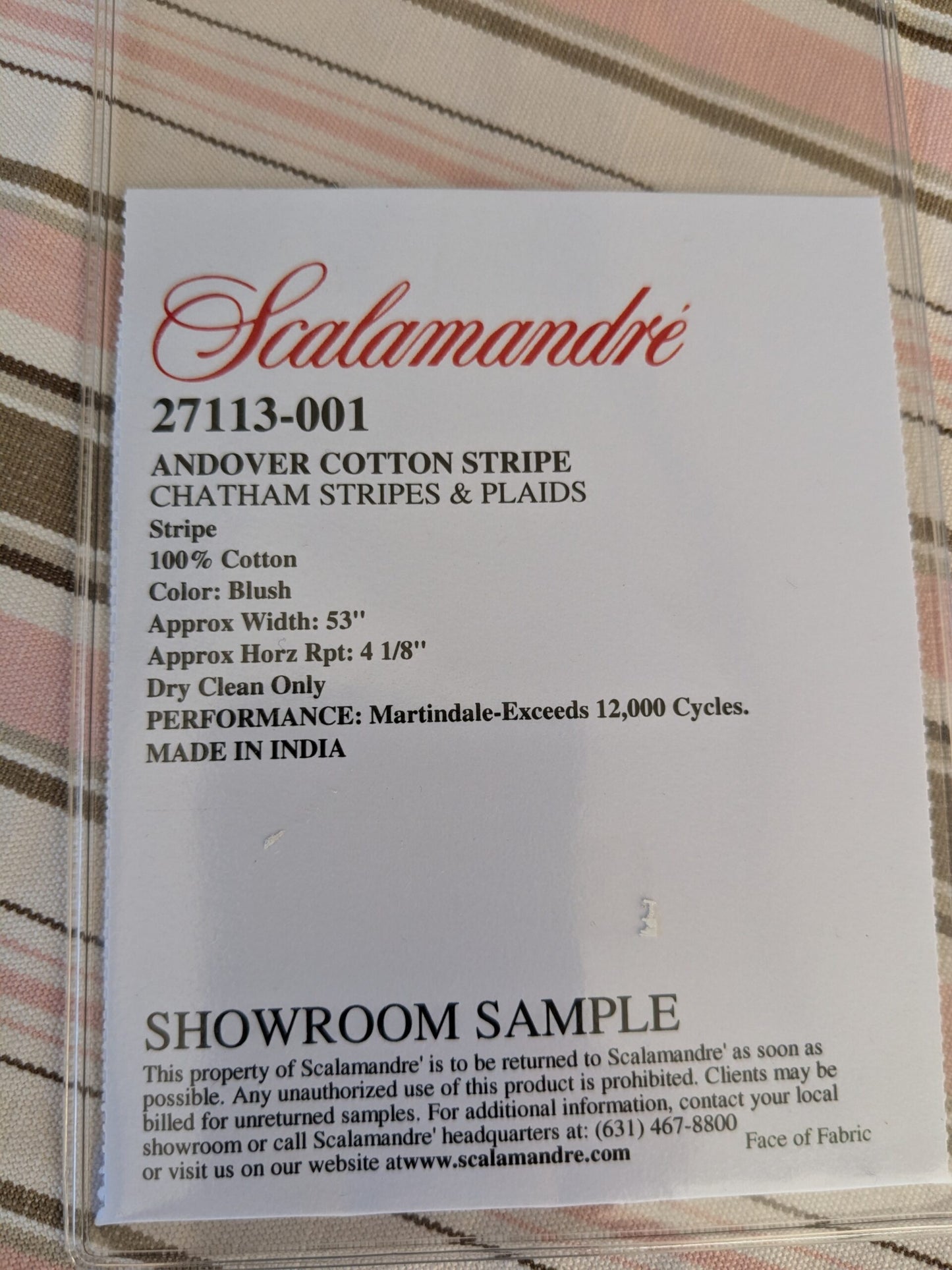 66 EV47 Square Scalamandre Andover Cotton Stripe Blush Pink Brown White Cotton Chatham Stripes &amp; Plaids