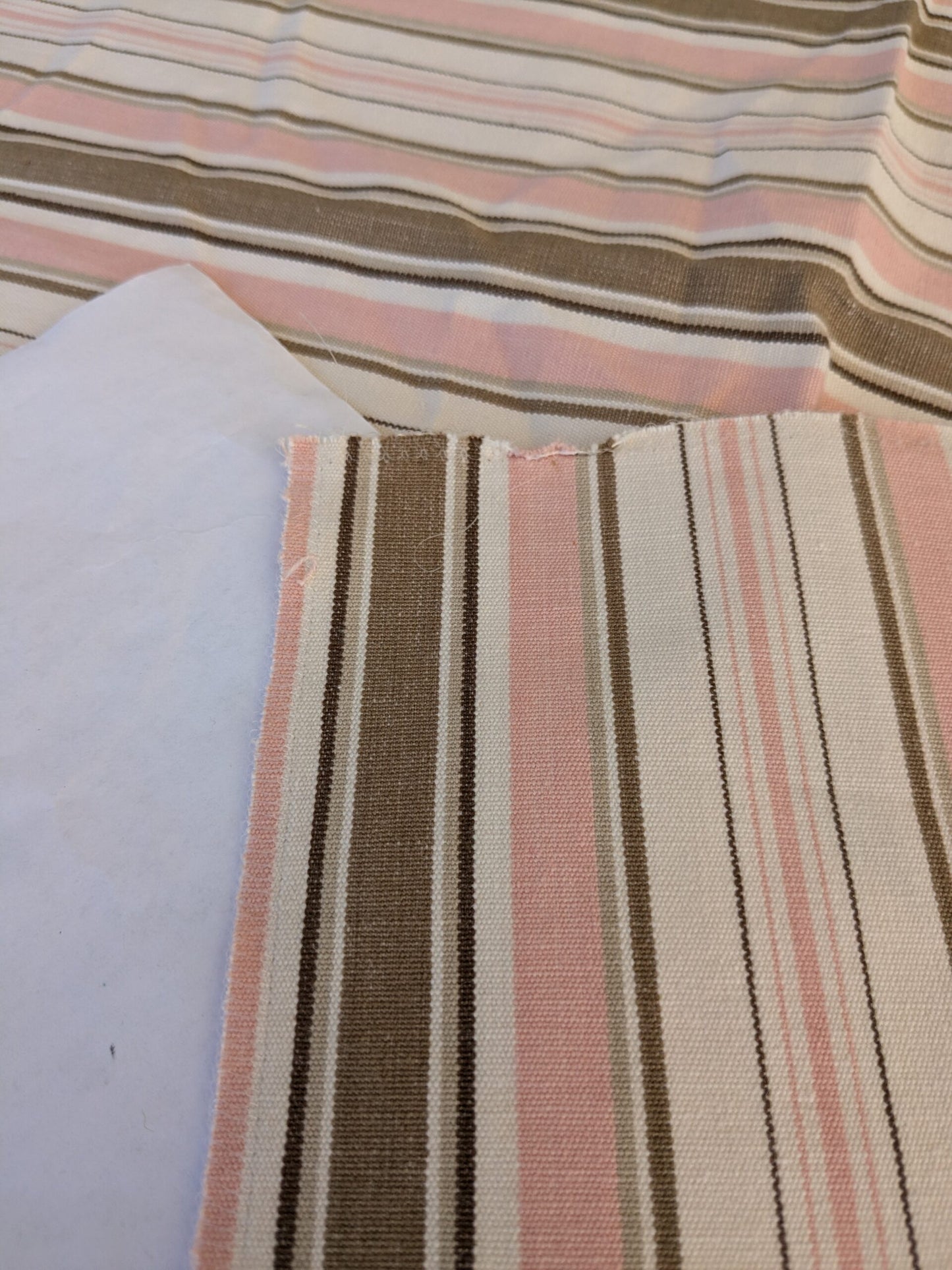 66 EV47 Square Scalamandre Andover Cotton Stripe Blush Pink Brown White Cotton Chatham Stripes &amp; Plaids