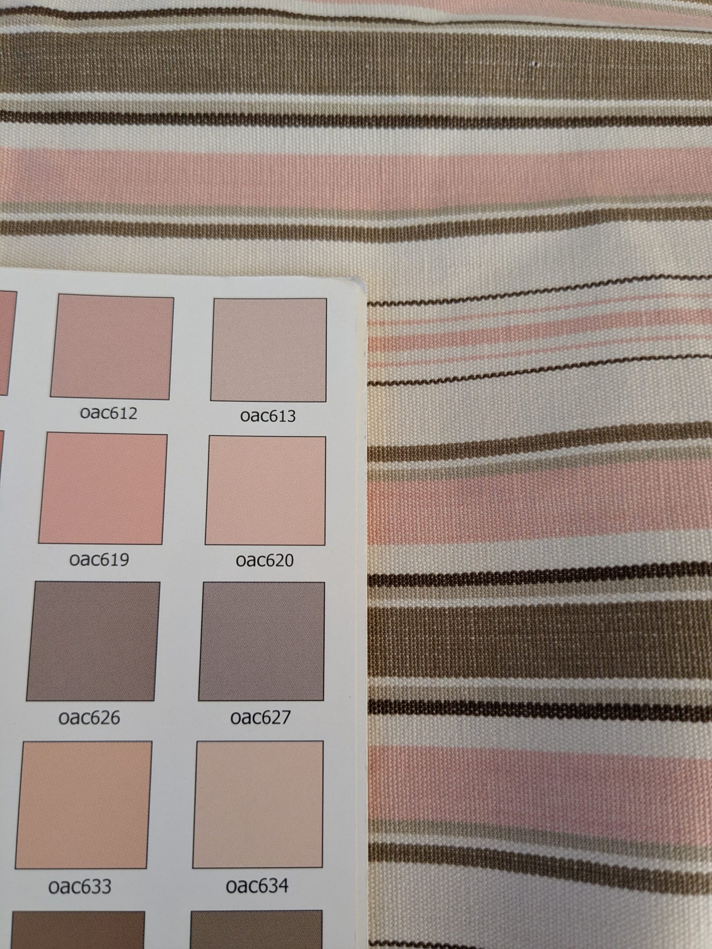 66 EV47 Square Scalamandre Andover Cotton Stripe Blush Pink Brown White Cotton Chatham Stripes &amp; Plaids