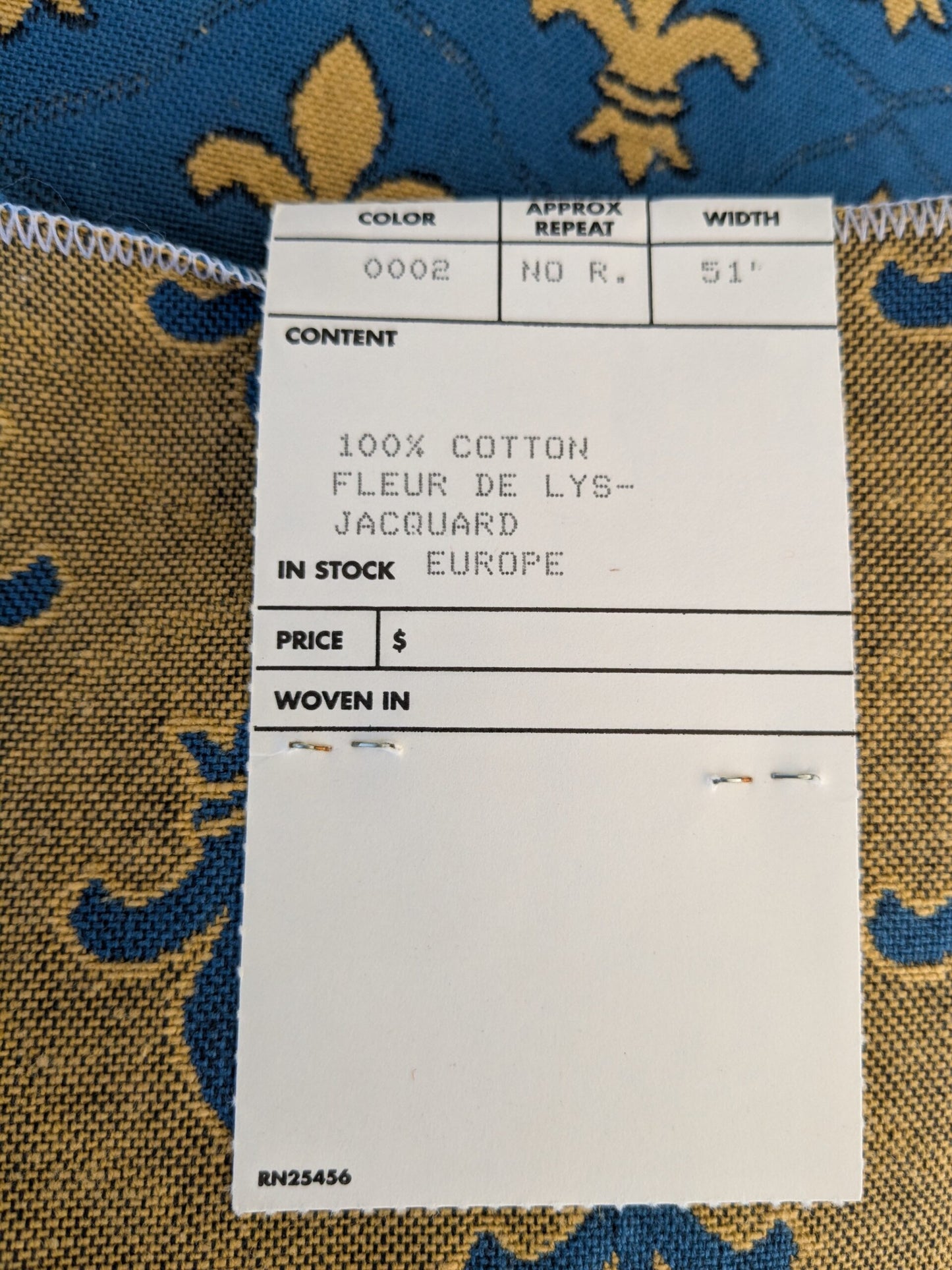 67 EV47 Square Old World Weavers Edmon Petit Fleur De Lys Jacquard Bleu Art Deco Novelty Small Scale Cotton 24"x26"