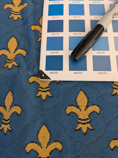 67 EV47 Square Old World Weavers Edmon Petit Fleur De Lys Jacquard Bleu Art Deco Novelty Small Scale Cotton 24"x26"