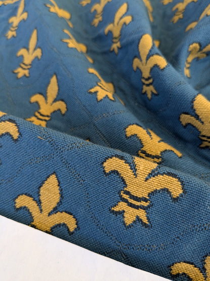 67 EV47 Square Old World Weavers Edmon Petit Fleur De Lys Jacquard Bleu Art Deco Novelty Small Scale Cotton 24"x26"