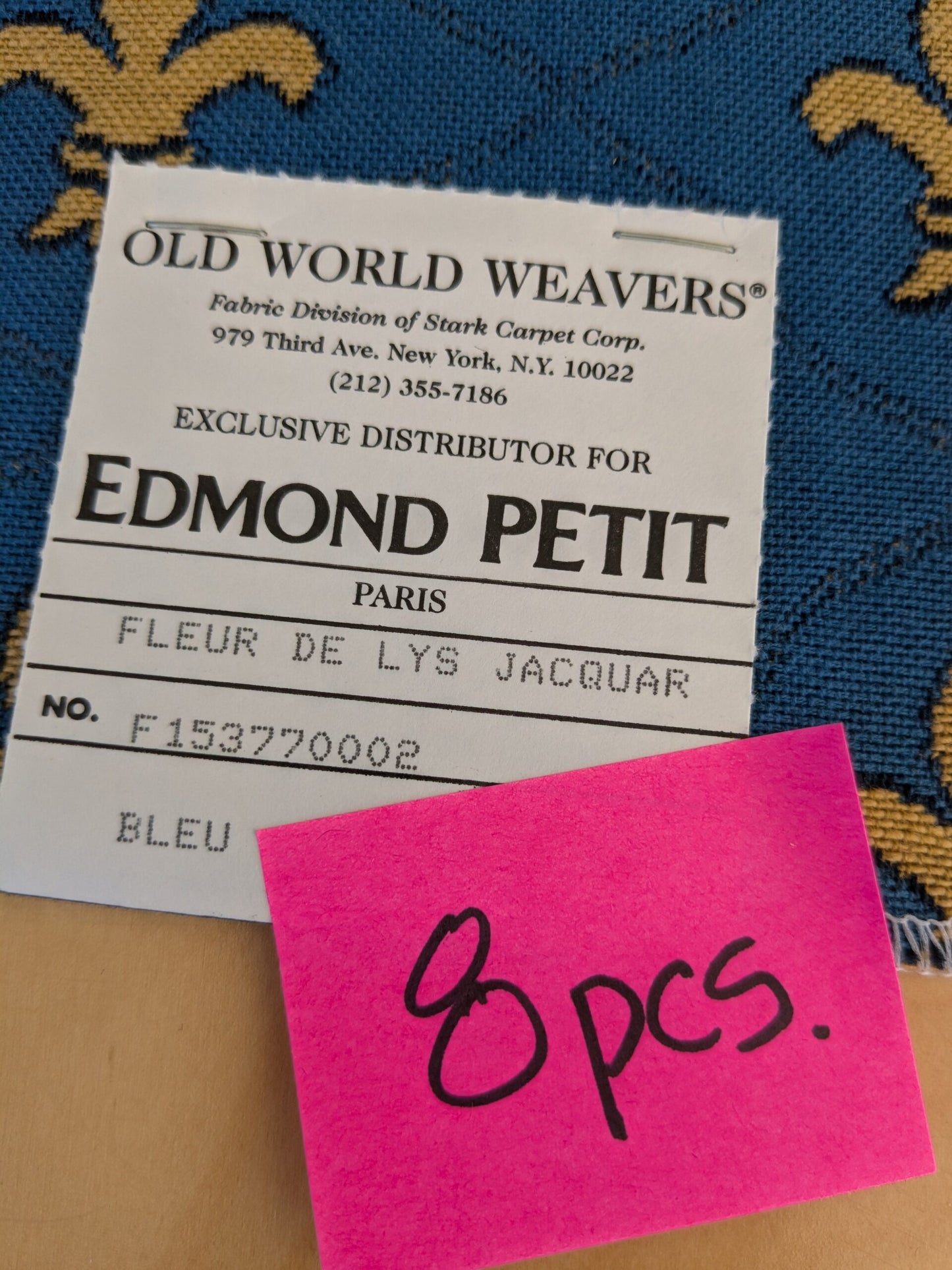 67 EV47 Square Old World Weavers Edmon Petit Fleur De Lys Jacquard Bleu Art Deco Novelty Small Scale Cotton 24"x26"