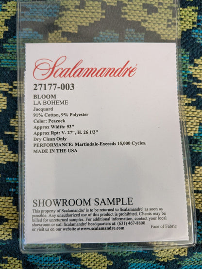 68 EV47 Square Scalamandre Bloom Peacock Green Blue Black Small Scale Dots Cotton MSRP USD300+/y 25"x26"