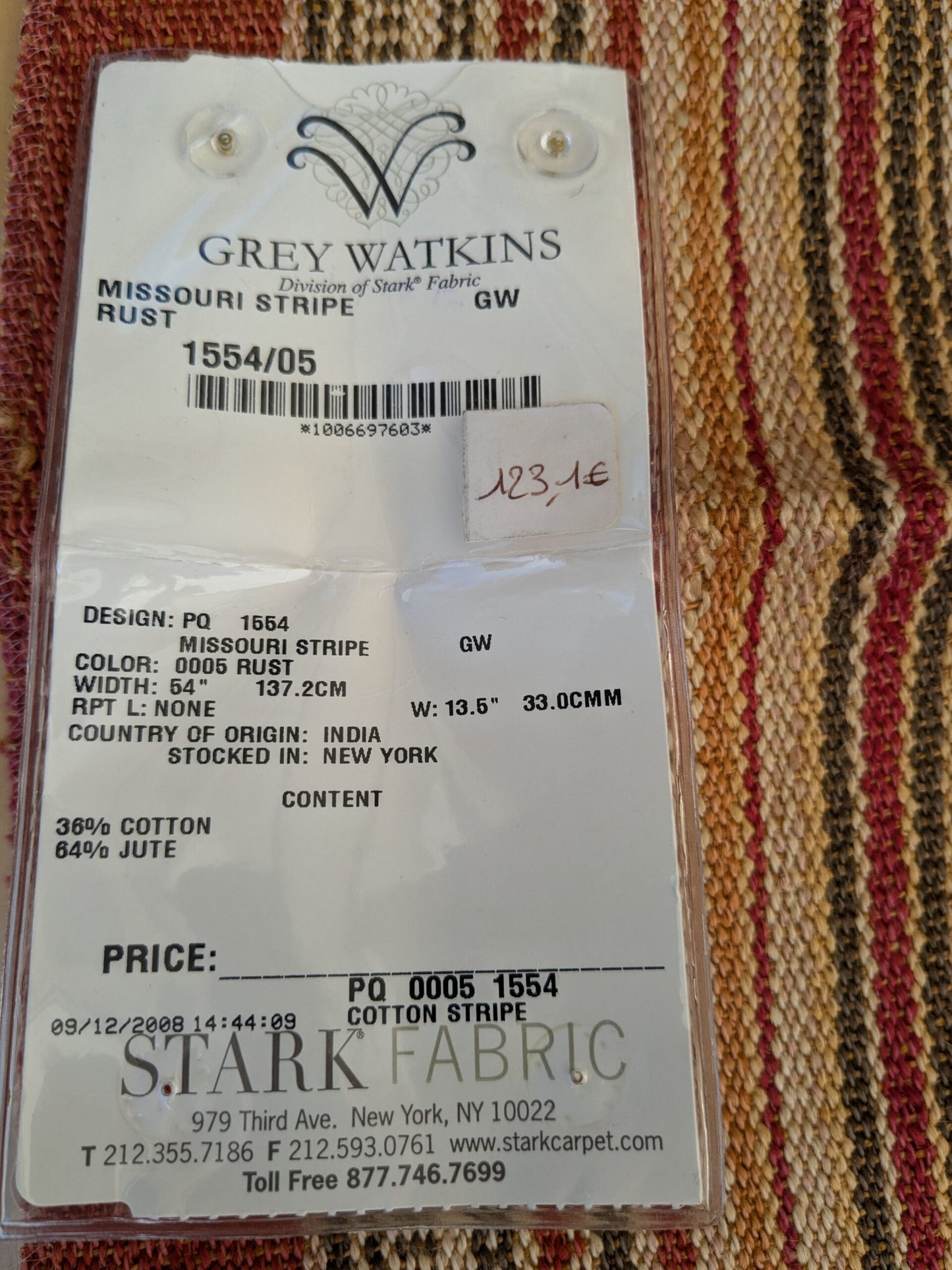 69 EV47 Square Scalamandre Grey Watkins Missouri Stripe Rust Orange Red Brown Jute Cotton