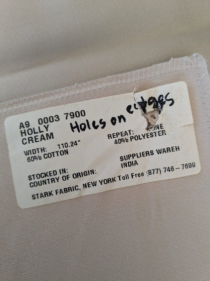 72 EV47 Square Scalamandre Holly Cream Cotton Polyester Plain Solid - Holes on edges