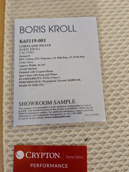 85 EV47 Square Scalamandre Boris Kroll Cortland Weave Ecru Cream White Jacquard Small Scale Texture 22"x27"
