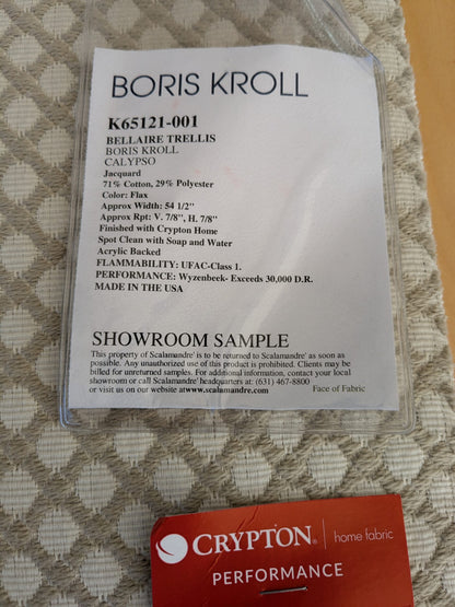 86 EV47 Square Scalamandre Boris Kroll Bellaire Trellis Flax Light Brown Jacquard Cotton Small Scale Texture Diamond 27"x26"
