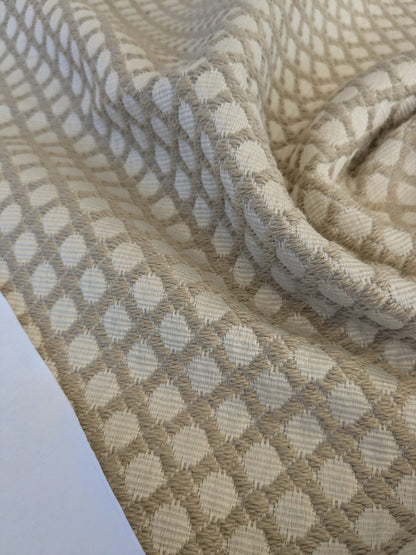 86 EV47 Square Scalamandre Boris Kroll Bellaire Trellis Flax Light Brown Jacquard Cotton Small Scale Texture Diamond 27"x26"