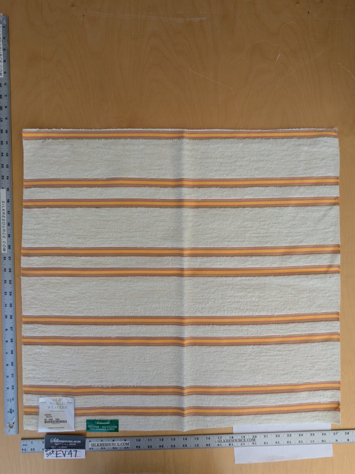 87 EV47 Square Scalamandre Old World Weavers Riviera Gelato Pink Green Yellow White Horizontal Stripe Outdoor