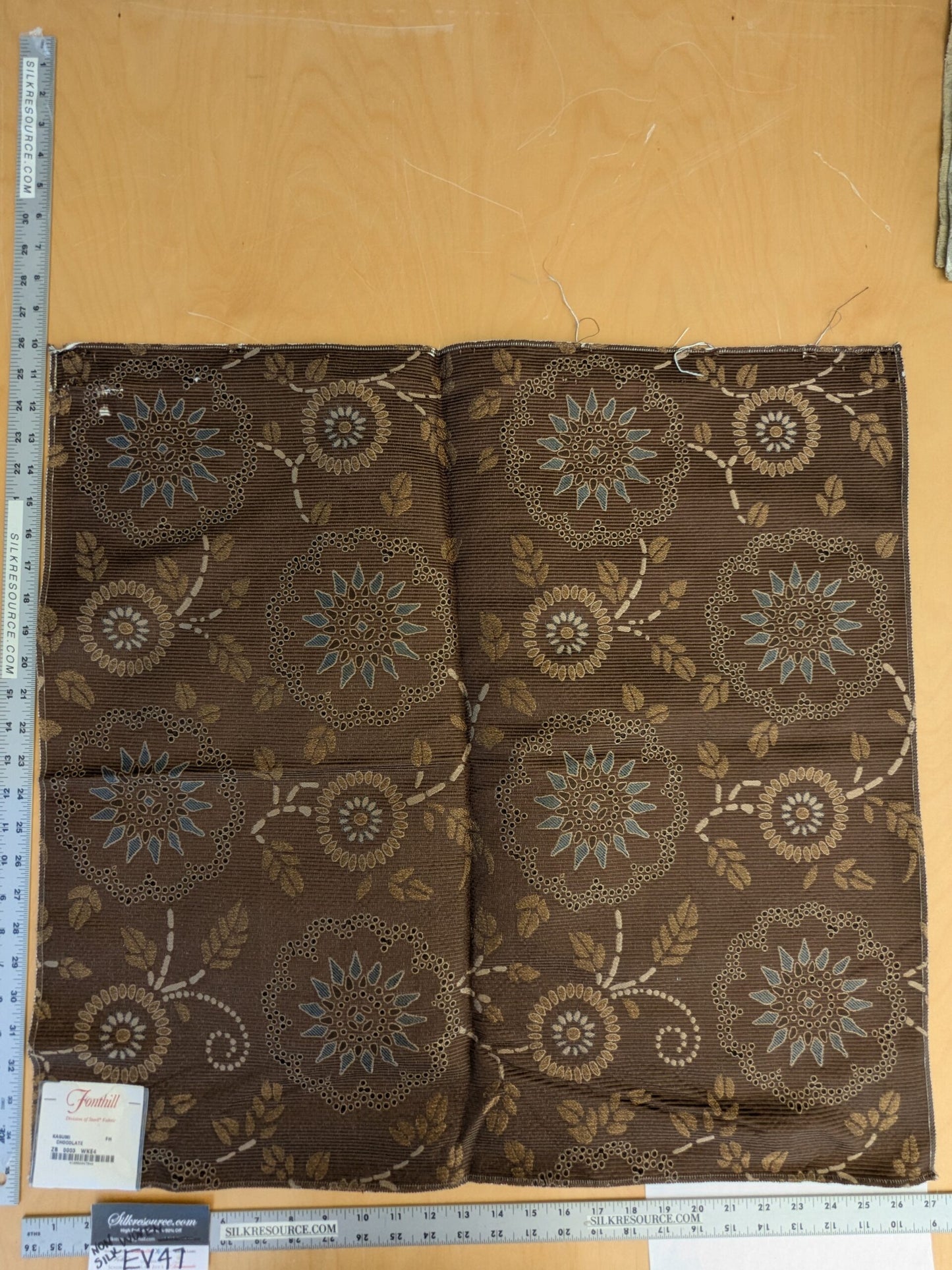 136 EV47 Square Scalamandre Fonthill Kasumi Chocolate Medallion Floral Cotton Silk