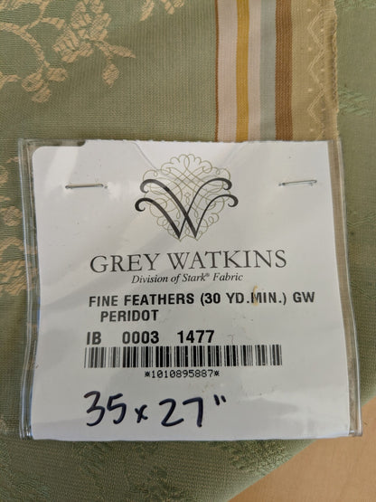 93 EV47 Square Scalamandre Grey Watkins Fine Feathers Peridot Green Gold  Viscose Stripe Animals bird Floral  35"x 27"