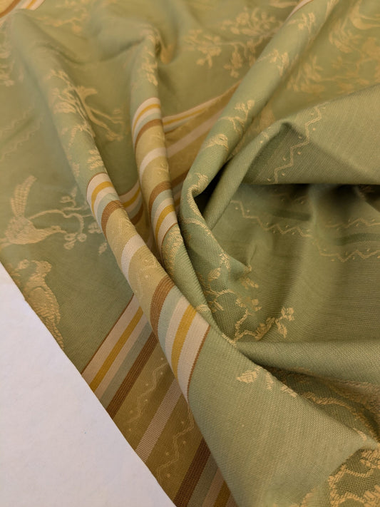 93 EV47 Square Scalamandre Grey Watkins Fine Feathers Peridot Green Gold  Viscose Stripe Animals bird Floral  35"x 27"