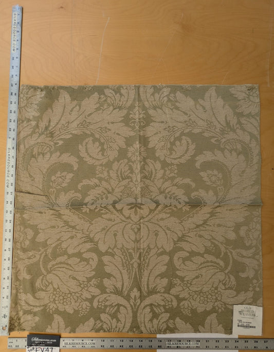 98 EV47 Square Scalamandre Old World Weavers Figino Beige on Celadon Renaissance Medallion Damask  26"x26"