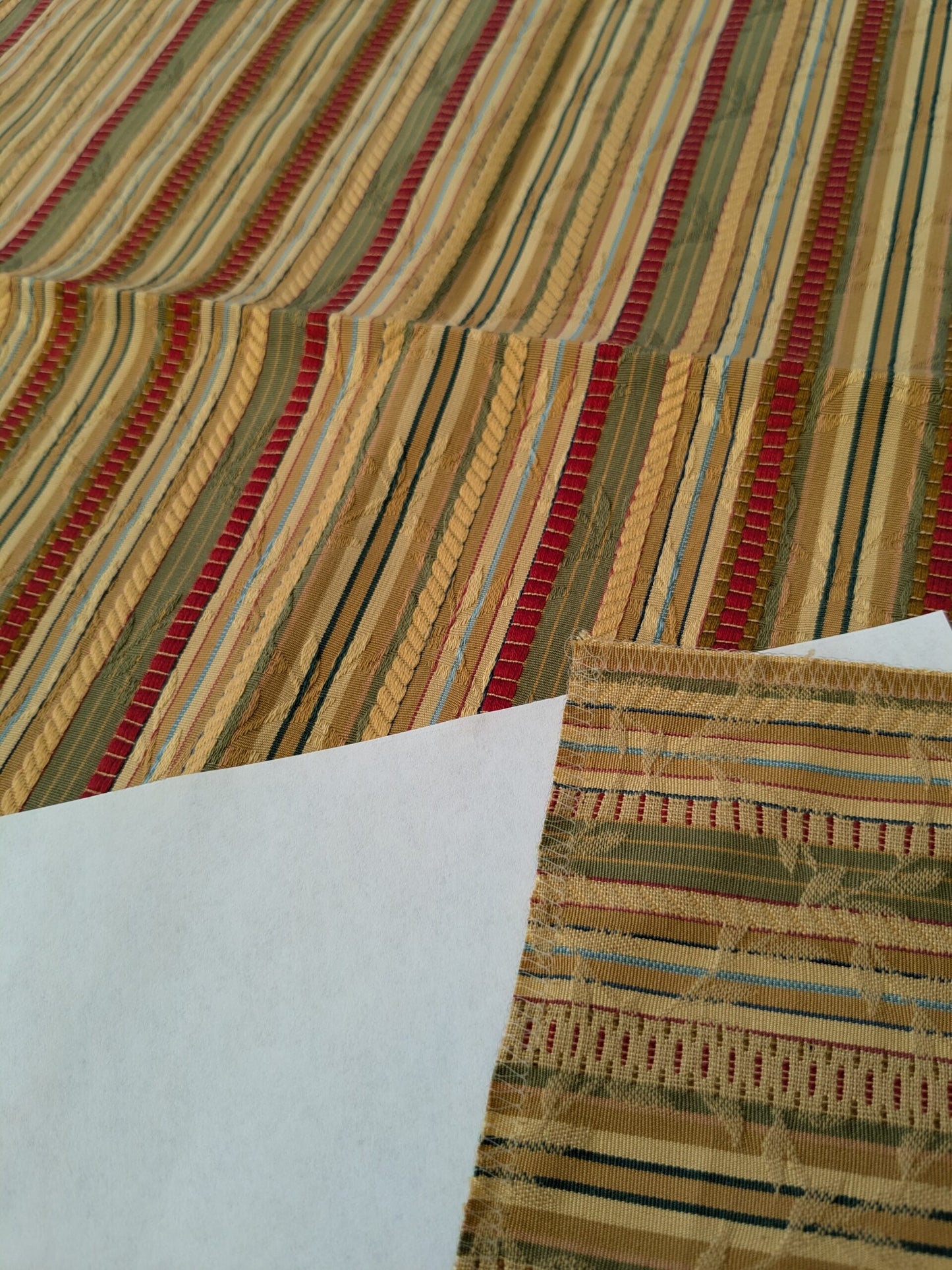 99 EV47 Square Scalamandre Ravello Stripe Mustard Tarragon and Ruby Cotton Green Beige Red