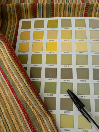 99 EV47 Square Scalamandre Ravello Stripe Mustard Tarragon and Ruby Cotton Green Beige Red