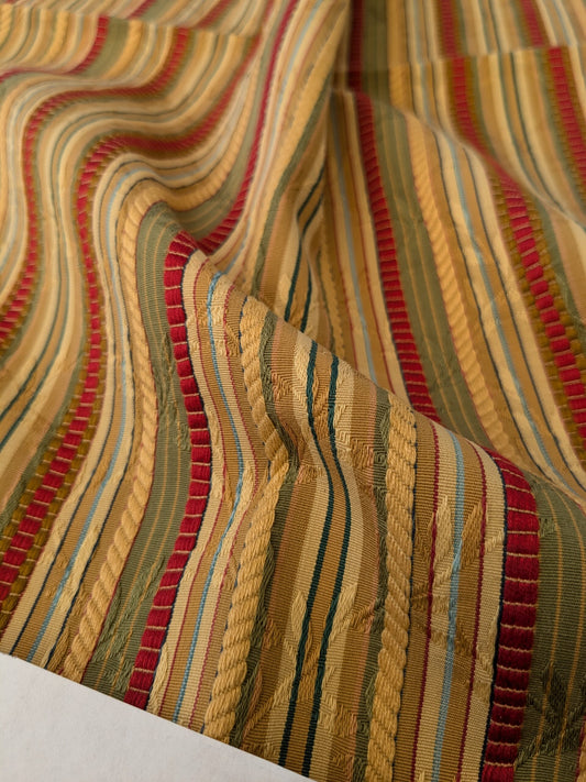 99 EV47 Square Scalamandre Ravello Stripe Mustard Tarragon and Ruby Cotton Green Beige Red