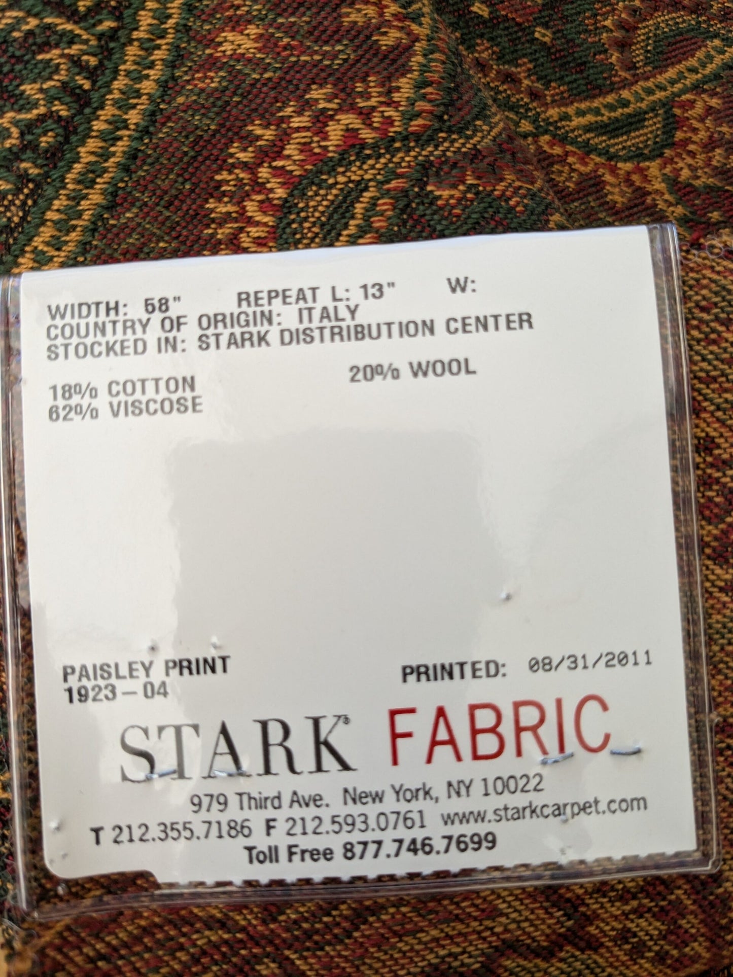 100 EV47 Square Scalamandre Fonthill Srinagar Red Green Red Gold Cotton Paisley Novelty 35"x26"