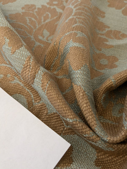 102 EV47 Square Scalamandre Olw World Weavers Felice Viscose Damask Aqua Brown Medallion