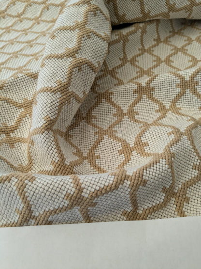 136 EV47 Square Silk Scalamandre Dot Diamond Ogee Brown Cream White - With Corner Cut