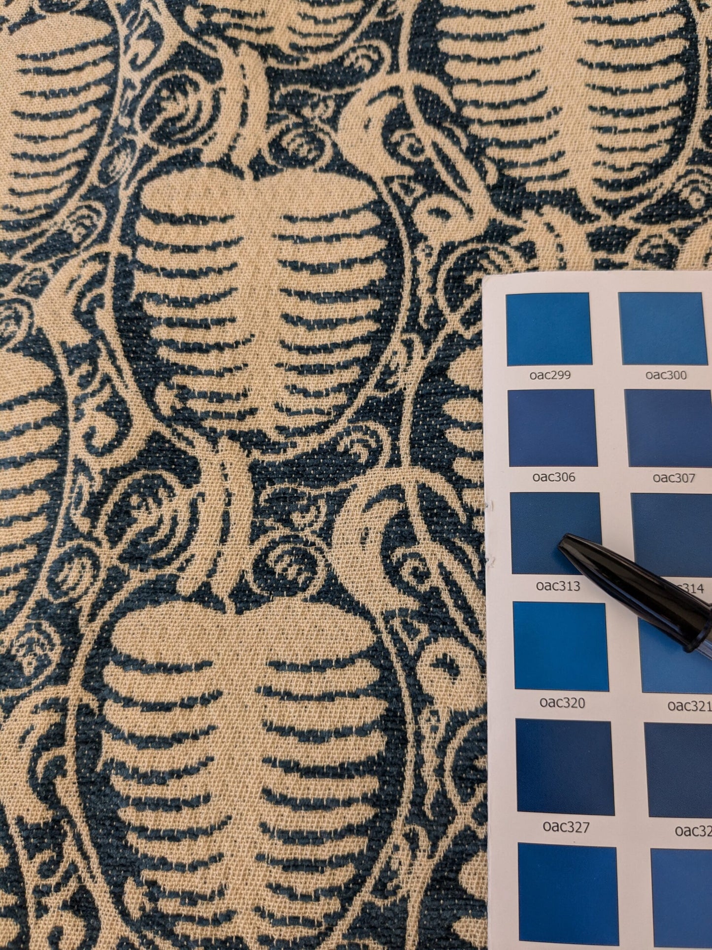 103 EV47 Square Scalamandre Grey Watkins Veneto Pine Blue Beige Jacquard Botanical Foliage Chenille MSRP USD590+/y