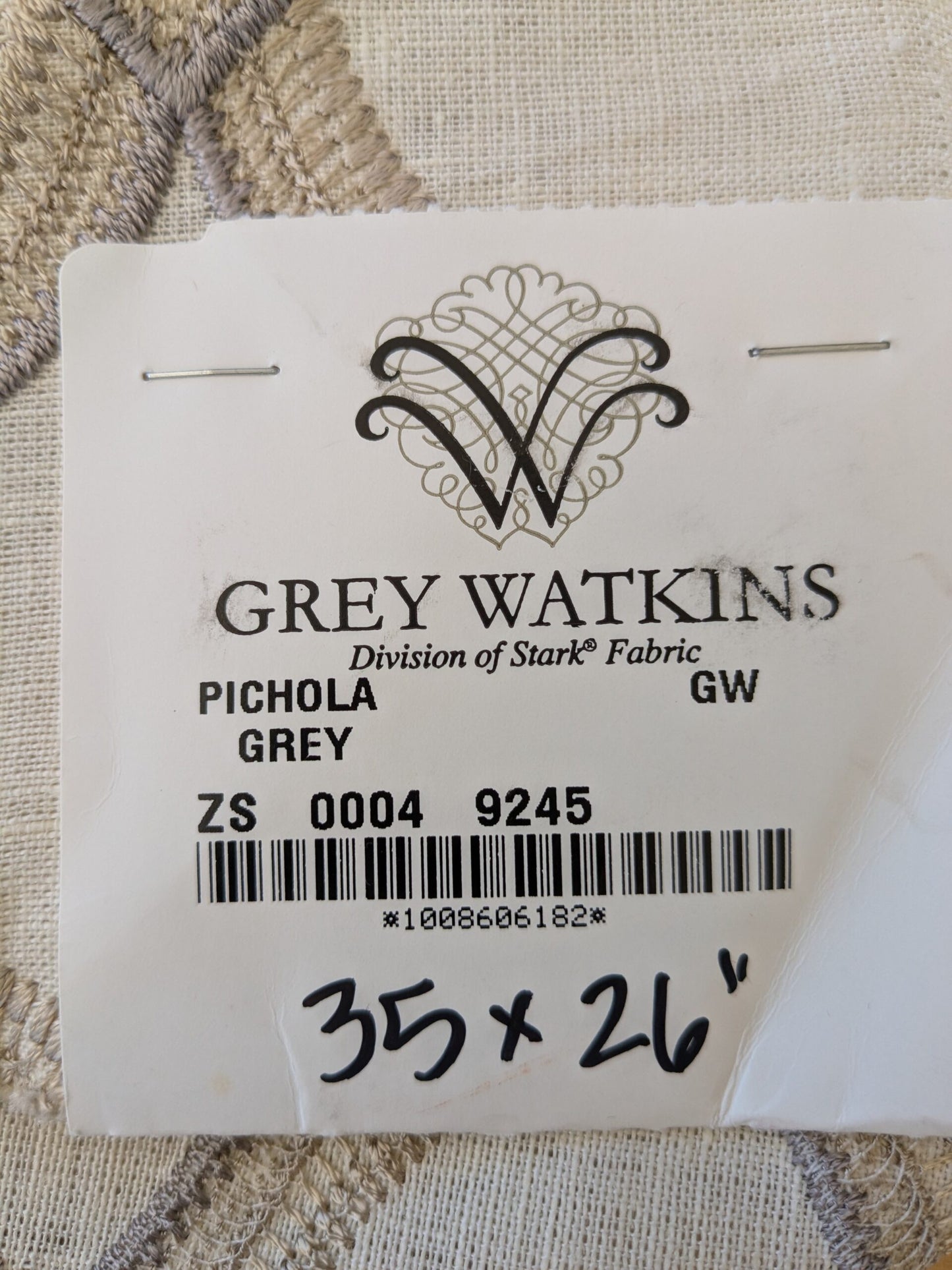 104 EV47 Square Scalamandre Grey Watkins Pichola Grey Cream White Sheers Linen Embroidery Diamond Ogee MSRP USD 300+/y