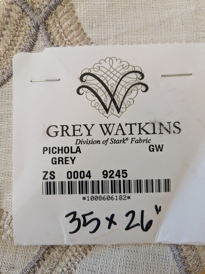 104 EV47 Square Scalamandre Grey Watkins Pichola Grey Cream White Sheers Linen Embroidery Diamond Ogee MSRP USD 300+/y