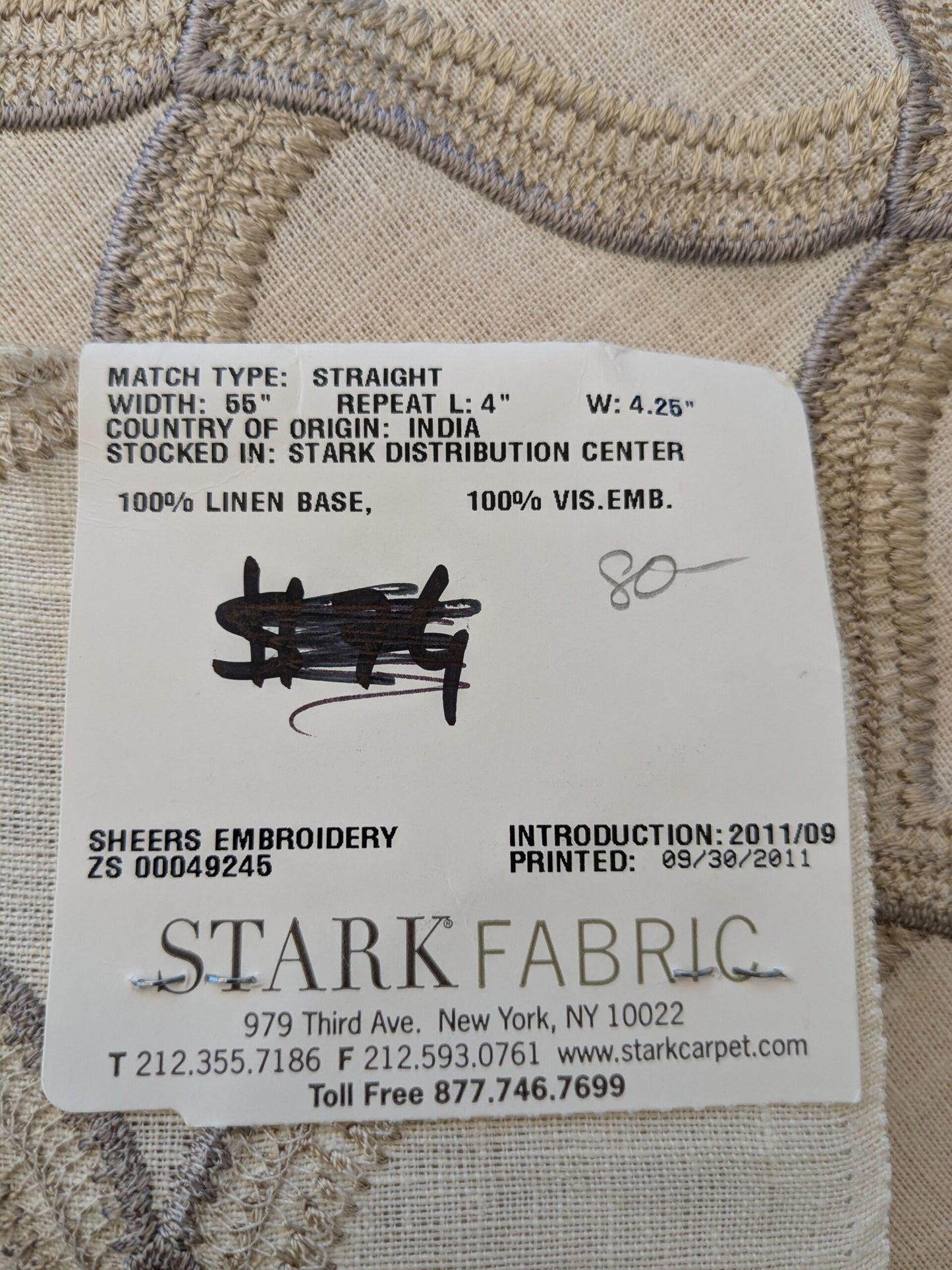 104 EV47 Square Scalamandre Grey Watkins Pichola Grey Cream White Sheers Linen Embroidery Diamond Ogee MSRP USD 300+/y