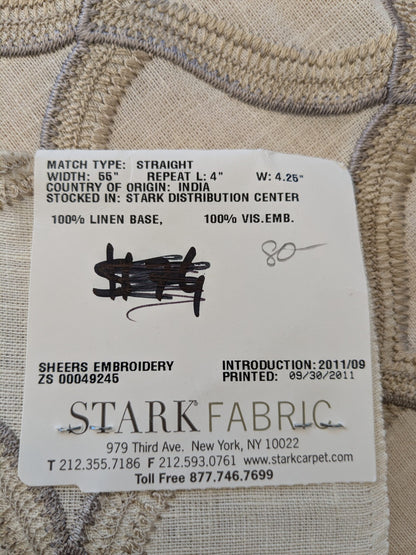 104 EV47 Square Scalamandre Grey Watkins Pichola Grey Cream White Sheers Linen Embroidery Diamond Ogee MSRP USD 300+/y