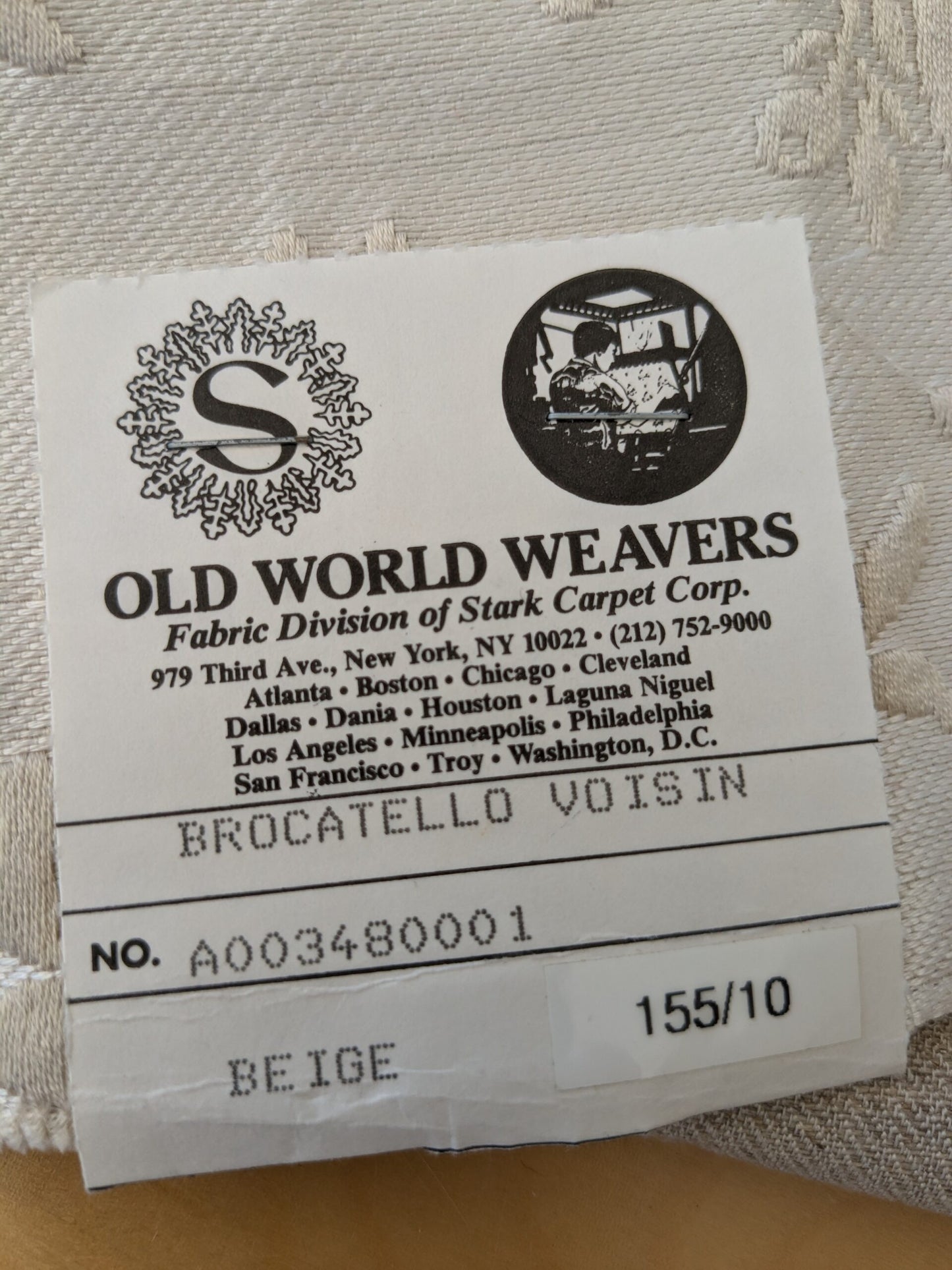 106 EV47 Square Scalamandre Old World Weavers Brocatello Voisin Beige Floral Novelty Neoclassical Renaissance Linen Rayon