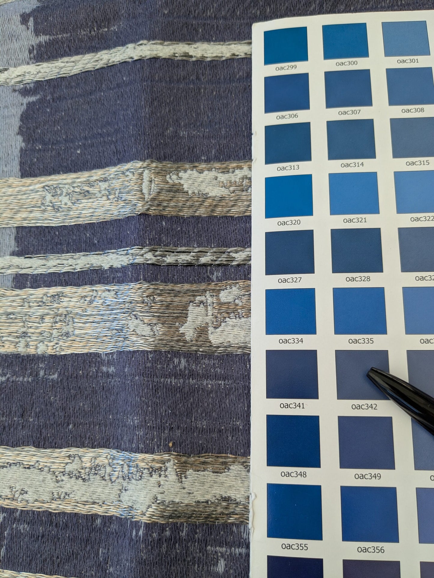 107 EV47 Square Scalamandre Abstract Ikat Blue Gray Stripe