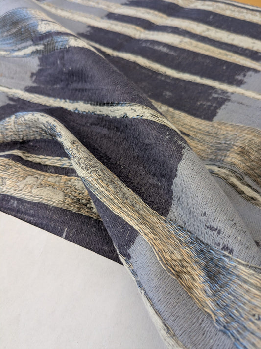 107 EV47 Square Scalamandre Abstract Ikat Blue Gray Stripe
