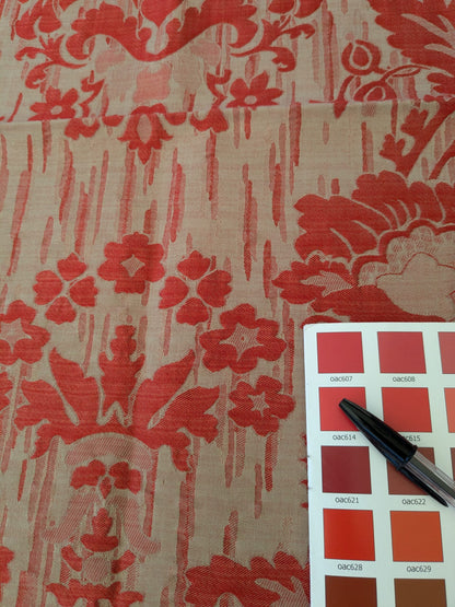 109 EV47 Square Scalamandre Colony Fabrics Villa Ada Red Damask Floral Foliage Jacquard Cotton Viscose