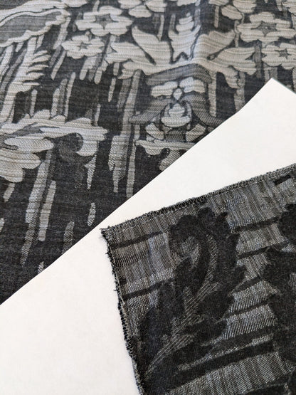 111 EV47 Square Scalamandre Colony Fabrics Villa Ada Black Damask Floral Foliage Jacquard Cotton Viscose