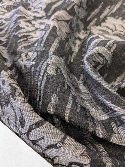111 EV47 Square Scalamandre Colony Fabrics Villa Ada Black Damask Floral Foliage Jacquard Cotton Viscose