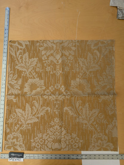 114 EV47 Square Scalamandre Colony Fabrics Villa Ada Gold Damask Floral Foliage Jacquard Cotton Viscose